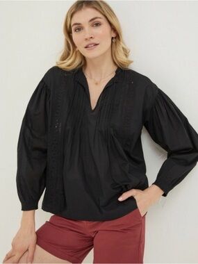 Fat Face 100% cotton black boho peasant blouse size US 12